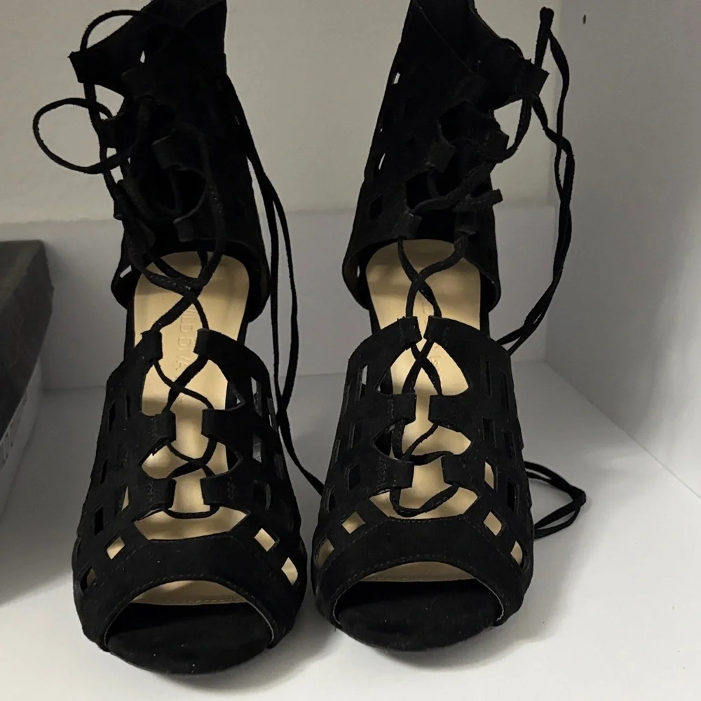 Wild Diva Black Suede Lace-Up Heels
